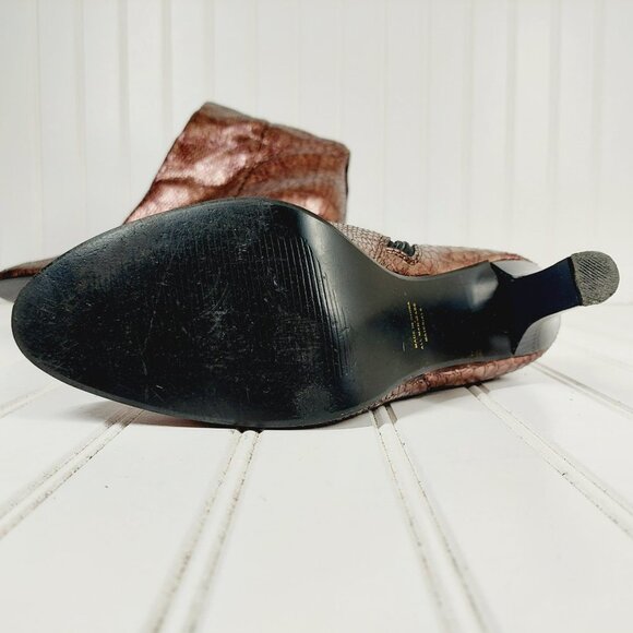 Parallel Brown Metallic Reptilian Print Side Zip Elastic Calf Heeled Boots H476 - Picture 12 of 13